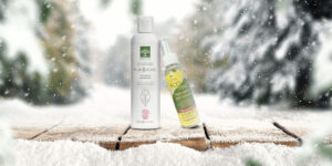 Laboratoires Druide Pur&Pure Shampoo and EcoTrail Insect Repellent with Ecocert COSMOS certification in winter setting